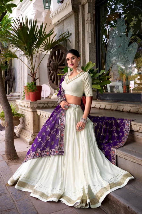 Pure Rayon Stitched Lehenga Choli with Georgette Embroidered Dupatta