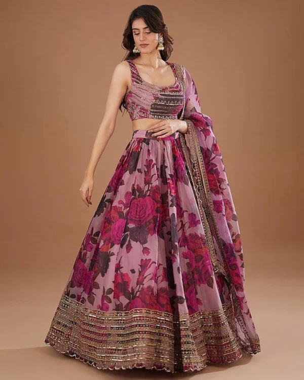 Pink color organza sequins embroidery designer wedding lehenga choli
